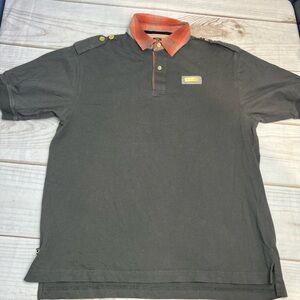 Cavi Men's Gray Polo Shirt with plaid Orange Collar medium